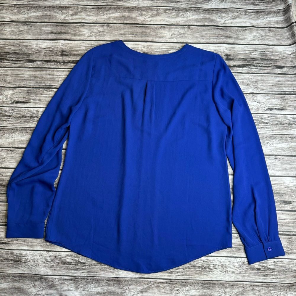 Talbots Women's Notched Long Sleeve Pullover Blouse Bright Royal Blue S SM Small - Picture 4 of 14